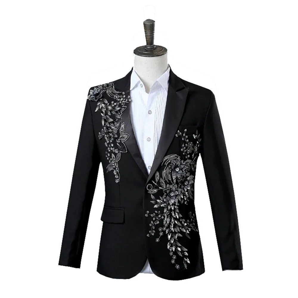 Elegant Appliqued Two-piece Men's Suit for Wedding Banquet Host Dance Prom Christmas Costume Men Blazer Chinese Style