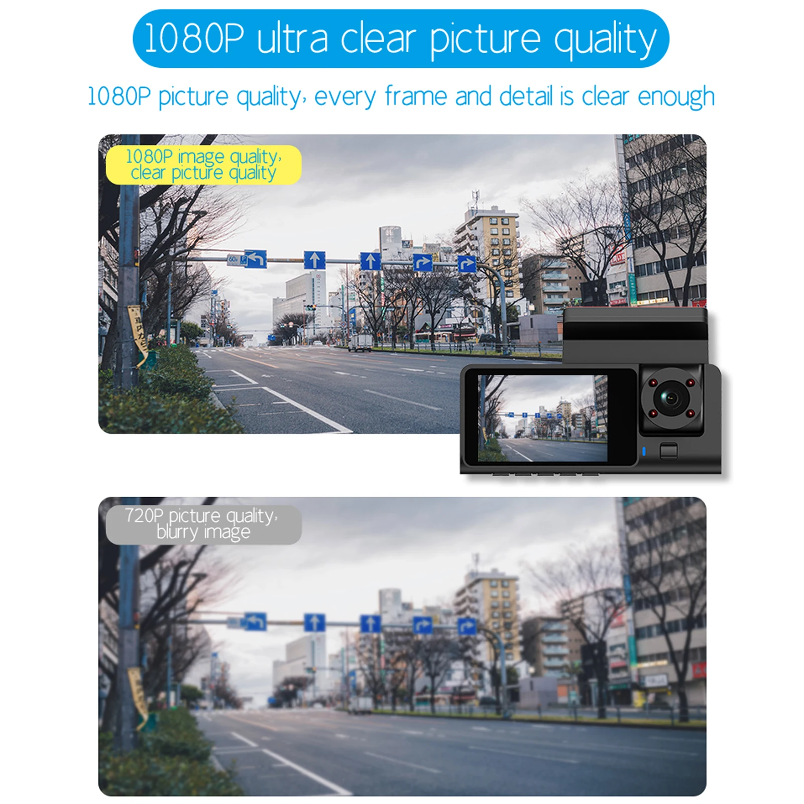 Dash Cam Front and Rear Inside, 1080P + 480P + 480P Three Way Triple Car Camera, Built-in Wi-Fi, 2.0" IPS Screen, Night Vision, - 5