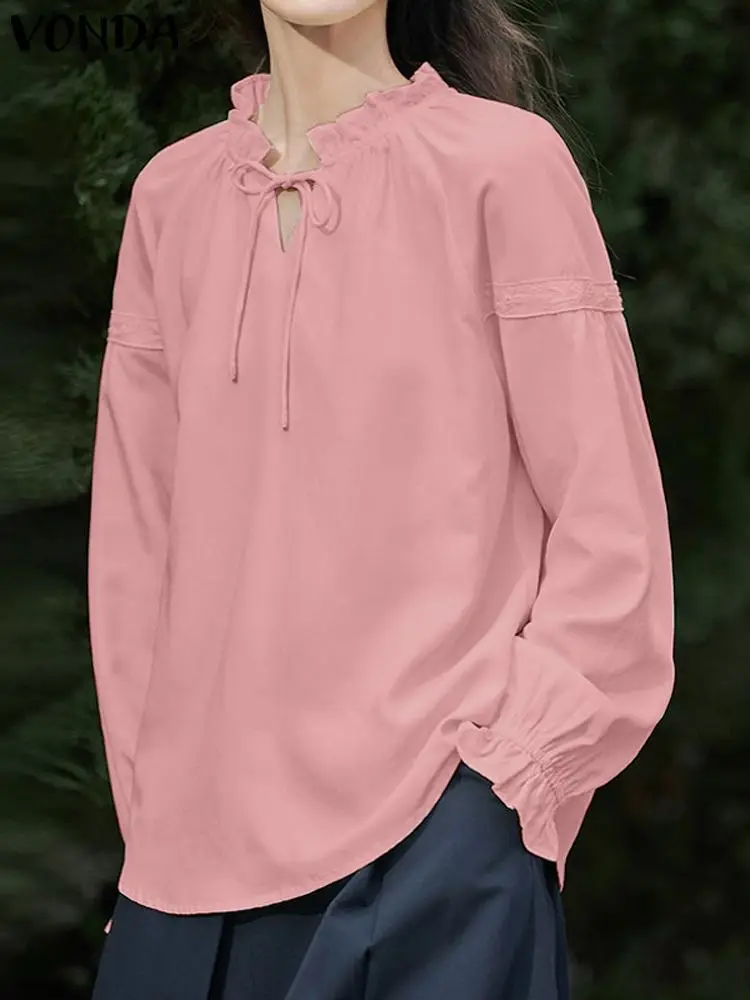 

VONDA Stylish Casual Ruffled Blouse Women Elegant Tunic Tops 2023 Long Sleeve Loose Solid Color Shirts Autumn Blusas Femininas