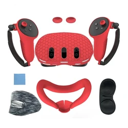 Silicone Protective Shell & Accessory Set for VR Headsets - 7-in-1 Kit with Controller Grip, Face Cover, and Lens Cap (Red)