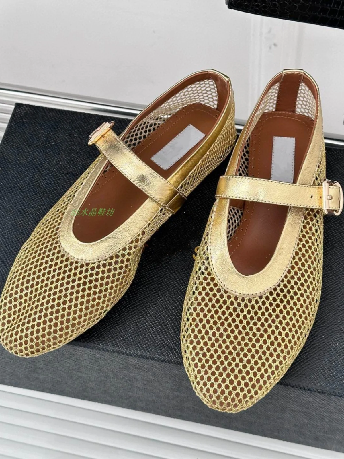 

Mesh lace Vienne Cutout Mary Jane Ballerina Flats metal belt buckle mesh women's flat comfortable ballet dancing shoes