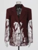 VGH Spliced Fashion Printing Blazers for Women Notched Collar Long Sleeve Patchwork Single Breasted Coats Female Temperament New 2