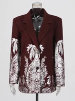 VGH Spliced Fashion Printing Blazers for Women Notched Collar Long Sleeve Patchwork Single Breasted Coats Female Temperament New 2