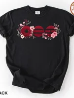 T-shirt décontracté élégant à col rond avec imprimé floral rouge 1