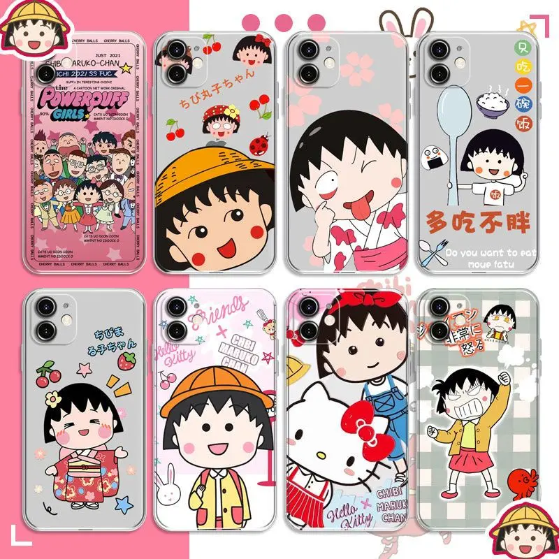 

Kawaii Chibi Maruko-Chan Mobile Phone Case Iphone12Promax Japanese Cartoon Transparent Soft Shell Iphone13Pro All-Inclusive