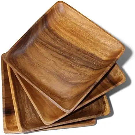 

Plates Set of 4 - Durable Rustic Authentic Design - Versatile Tableware for Dining - Hand Shaped - Inherently Unique - Displayin