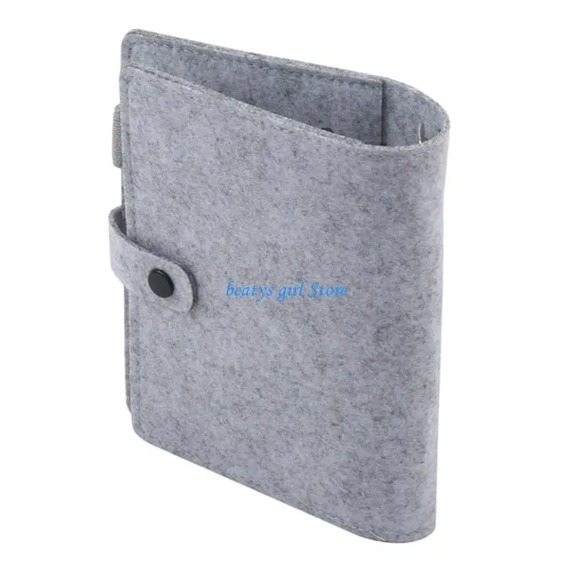 C7AB 리필 가능 펠트 천 4 링 바인더 18.5x23cm 리필 가능 노트북 저널 커버(카드 포켓 및 탄성 펜 슬롯 포함)