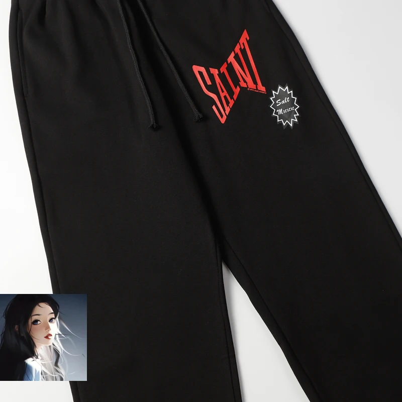 Streetwear Saint Michael Track Pants Loose Sweatpant Men Women High Quality Black Jogger Drawstring Trousers Casual Pants Kanye