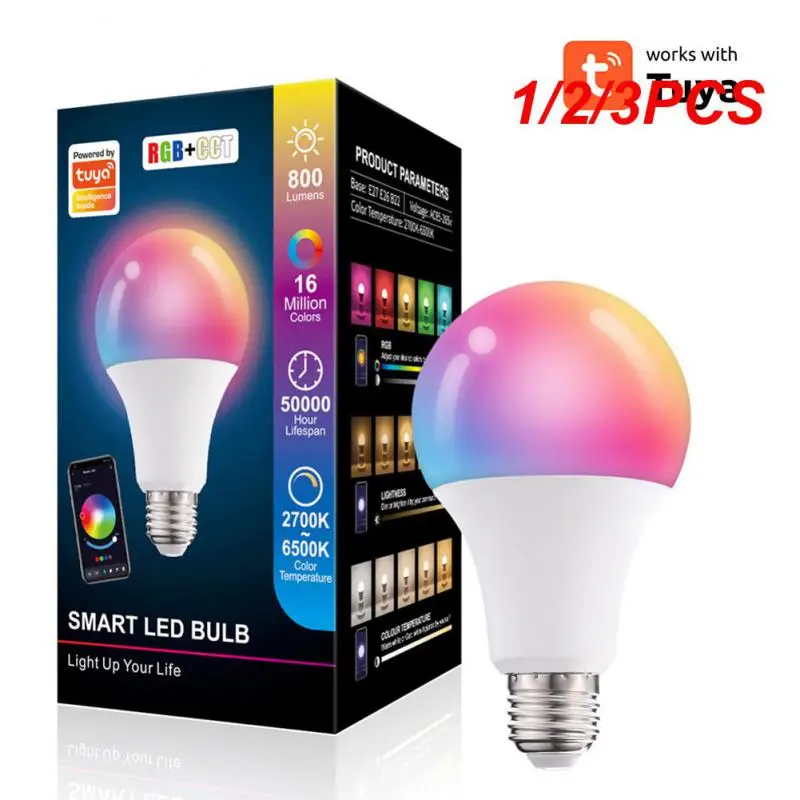 

1/2/3PCS Tuya WiFi /Buletooth Smart Dimmable Bulb RGB CCT Decor Home LED Light Smart Life App Control Compatible With Alexa