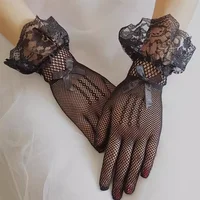 Girls Lolita Lace Hollow Out Gloves Women Ceremony Etiquette Mesh Thin Mittens Gothic Punk Sexy Glove Black White Soft Elastic - Image 4