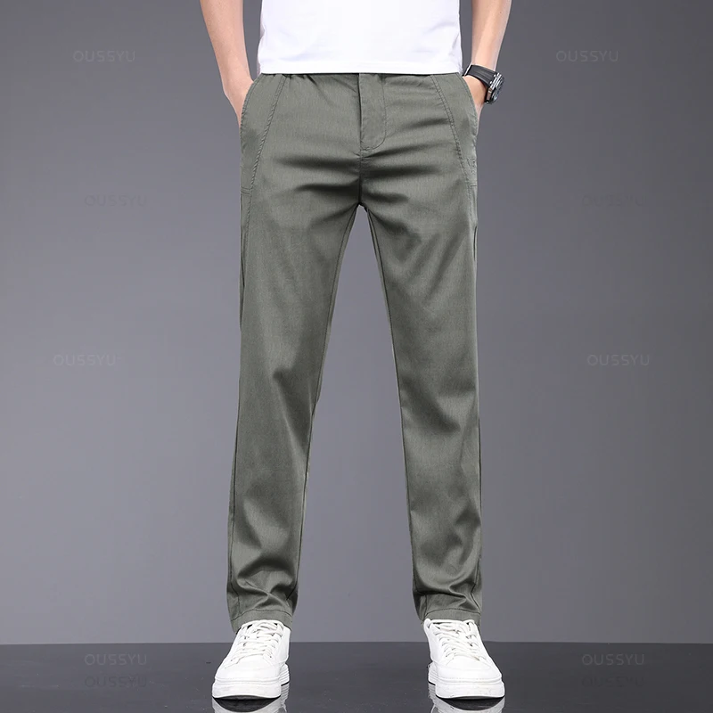 Brand Clothing Spring Summer Thin Stretch Lyocell Fabric Men's Casual Pants Slim Elastic Waist Business Trousers Male men trousers