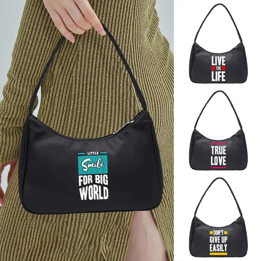 

Shoulder Underarm Bags Phrase Print Casual for Women Fashion Ladies Daily Simple Small Shoulder Shopping Handbags Zipper Pouch