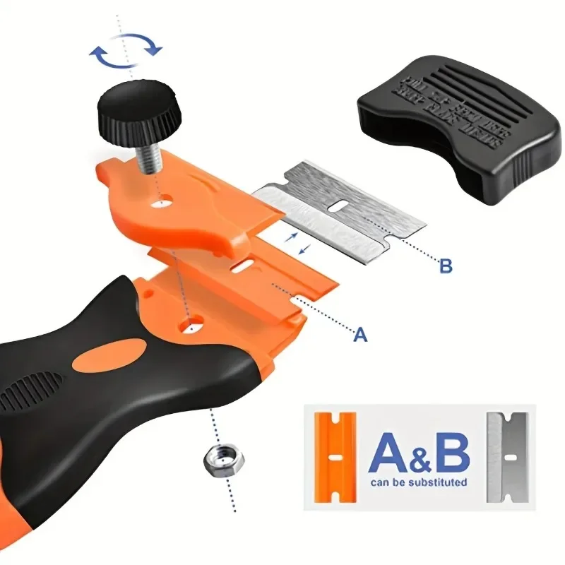 Window Glass Cleaner, Vinyl Film & Adhesive Remover Tool for Car & Home, Scraper Plastic & Metal Razor Blade