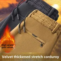 Men's Casual Fleece-Lined Corduroy Pants Loose-Fit Straight-Leg Thickened Mid-Waist Dad Slim Fit Velvet Pants