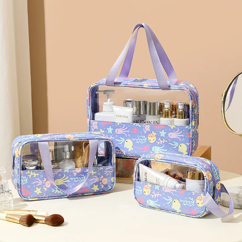 Damen-Kosmetiktasche 3-teiliges Set, Durchsichtige Make-up-Tasche, Große Bade- und Waschtaschen, Reise-Organizer für Kosmetik