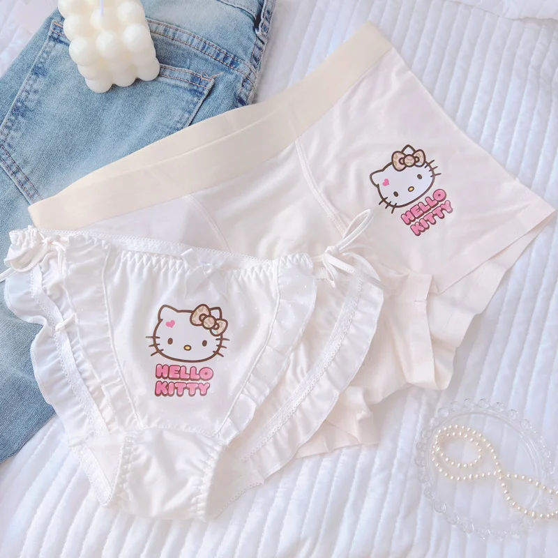 New Anime Sanrio White Hello Kitty Sports Bra Setsexy Kawaii Couple  Underwear Set Without Wires with Chest Pad Pure Lust Style - AliExpress