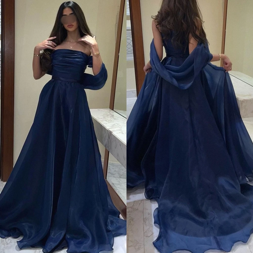 

Organza Draped Pleat Ruched Homecoming A-line Off-the-shoulder Bespoke Occasion Gown Long Dresses