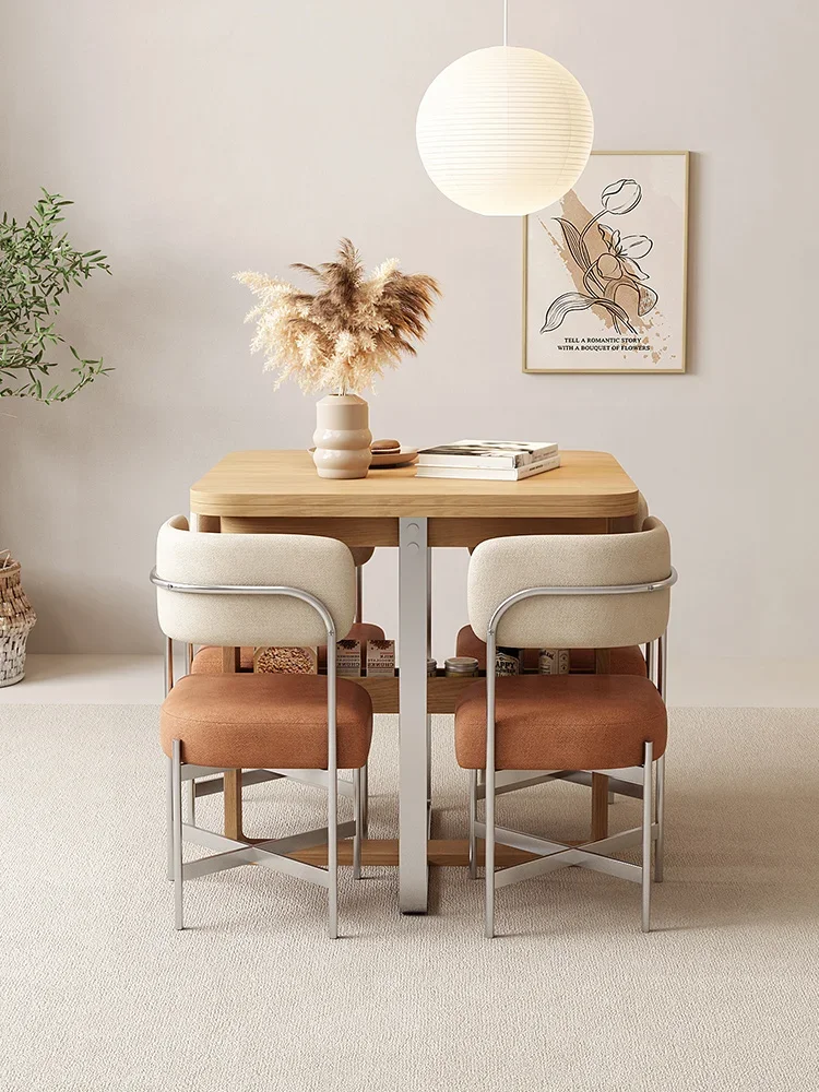 Nordic Modern Simple Home Wood Style Multi-functional Dining Table,Japanese Folding Dining Table and Chair Combination