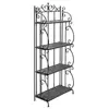 Black Metal Decorative Bakers Rack with 4 Tiered Shelves and Scrollwork Frame Indoor Plant Stand and Bookshelf Organizer 1