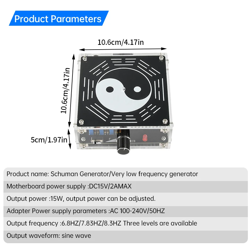 DC15V 2A Schumann Wave Generator 15W Adjustable Sine Wave Signal Generator DC Interface 6.8Hz/7.83Hz/8.3Hz