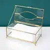 Vintage Brass Glass Tissue Box Living Room paper Storage Holder Tea Table Desktop Paper Box Hotel Restaurant Tissue Organizer 1