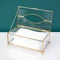 Vintage Brass Glass Tissue Box Living Room paper Storage Holder Tea Table Desktop Paper Box Hotel Restaurant Tissue Organizer 1