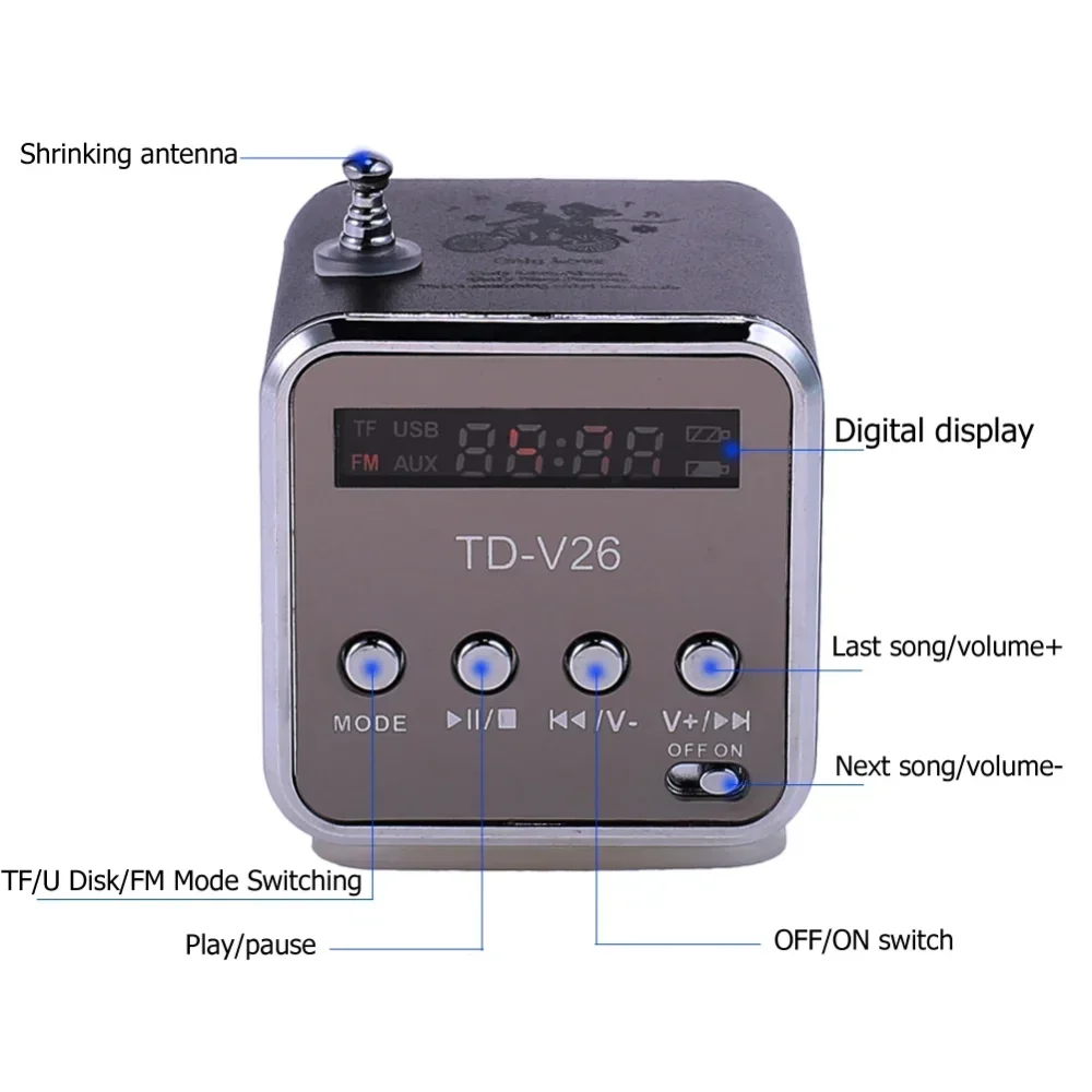 Speakers speaker bluetooth TD-V26 Mini Portable Sound Speaker TF Card FM Radio AUX Stereo Music Player Bluetooth 5