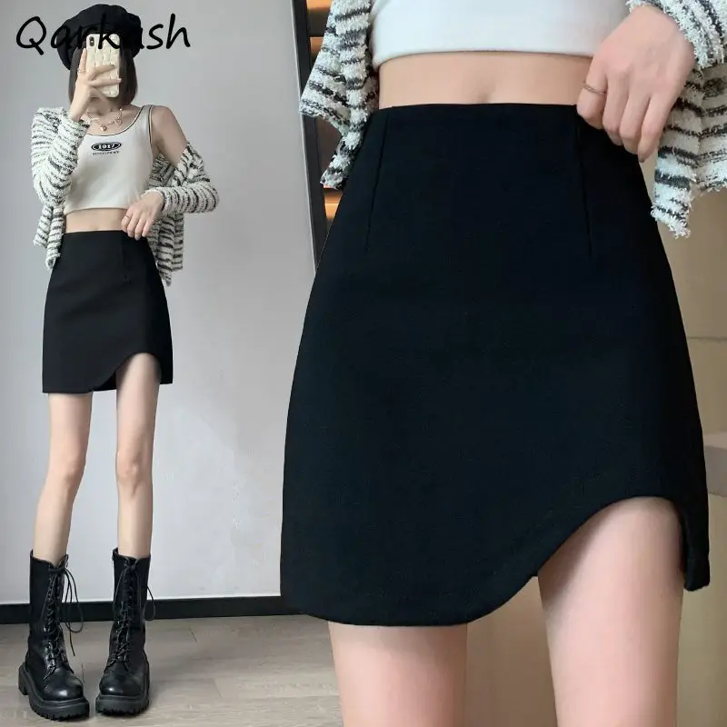

Irregular Mini Skirts Women Black Sexy Y2k Girls Simple Korean Style Fashion High Waist Soft A-line Jupe Summer Hotsweet Tender