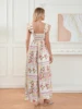 Elegant Vintage Style Sleeveless Floral Print Square Neck Midi Dress with Adjustable Straps for Women s Summer Fashion 1