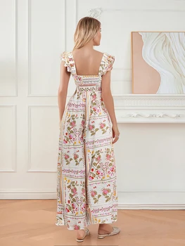 Elegant Vintage Style Sleeveless Floral Print Square Neck Midi Dress with Adjustable Straps for Women s Summer Fashion 1