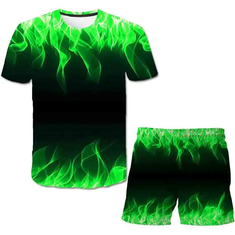 

Boys Girls Flame Clothes Sets Summer 3D Printed T Shirts + Short Trousers 2PCS/Suits Birthday Party Gifts Casual Costume Outfits