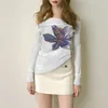 Talenza One Shoulder Printed Top Women's Summer Knit Backless Pleated Casual Pullover White Slim Office Lady Sexy Female T-Shirt 3