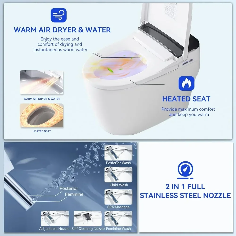 Smart Toilet, Bidet Built in And Toilet with Heated Seat, Automatic Flush, Dryer, Night Light, Digital Display, Toilet Smart 2