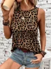 Women's Sleeveless Tank Top - Casual Leopard Print Crew Neck Summer Tee