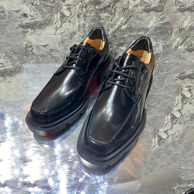 Fashion Men's Black Lace-up Genuine Leather Business Shoes Male Square Toe And Heel Spring Autumn Luxury Oxfords Causal Shoes 2