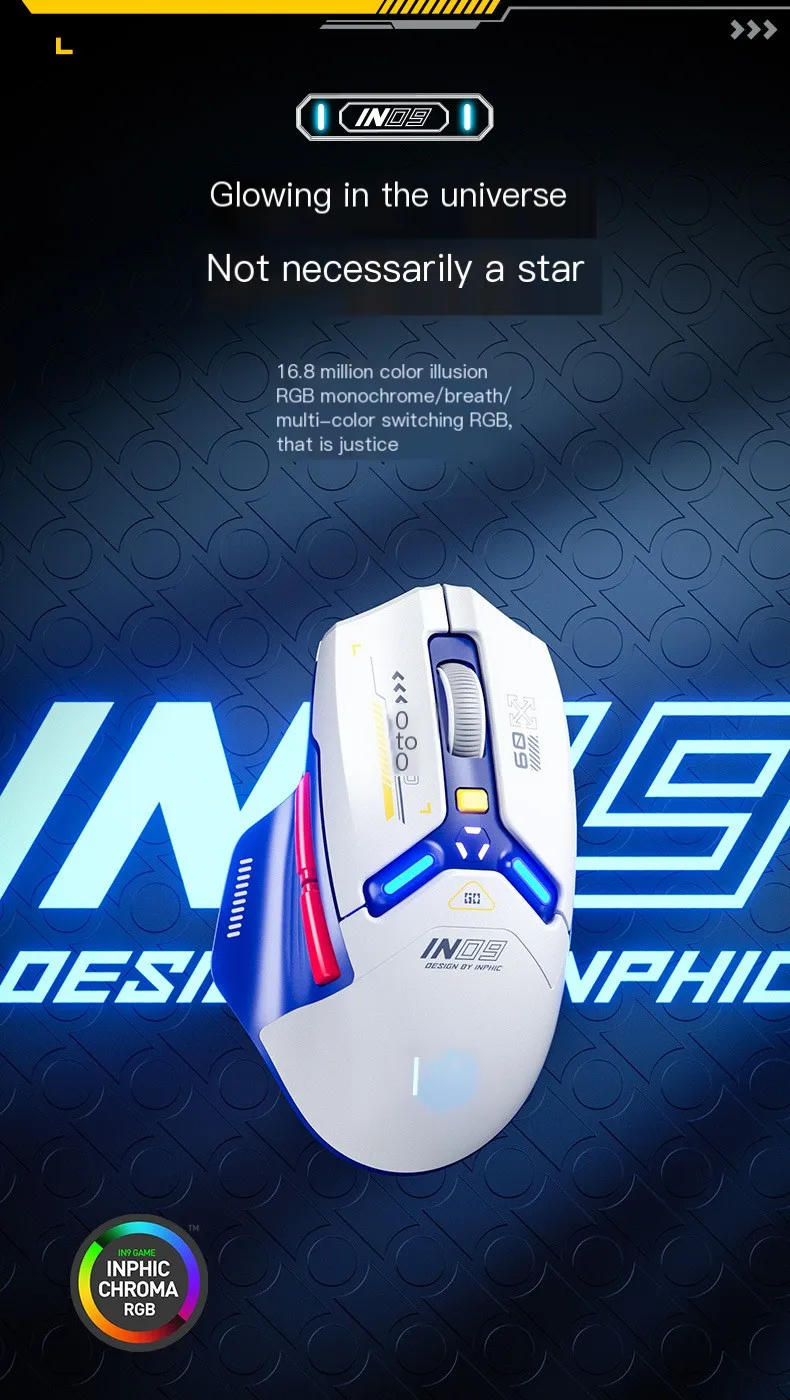 In9 Tri-Mode sem fio Bluetooth Mouse, Luminoso