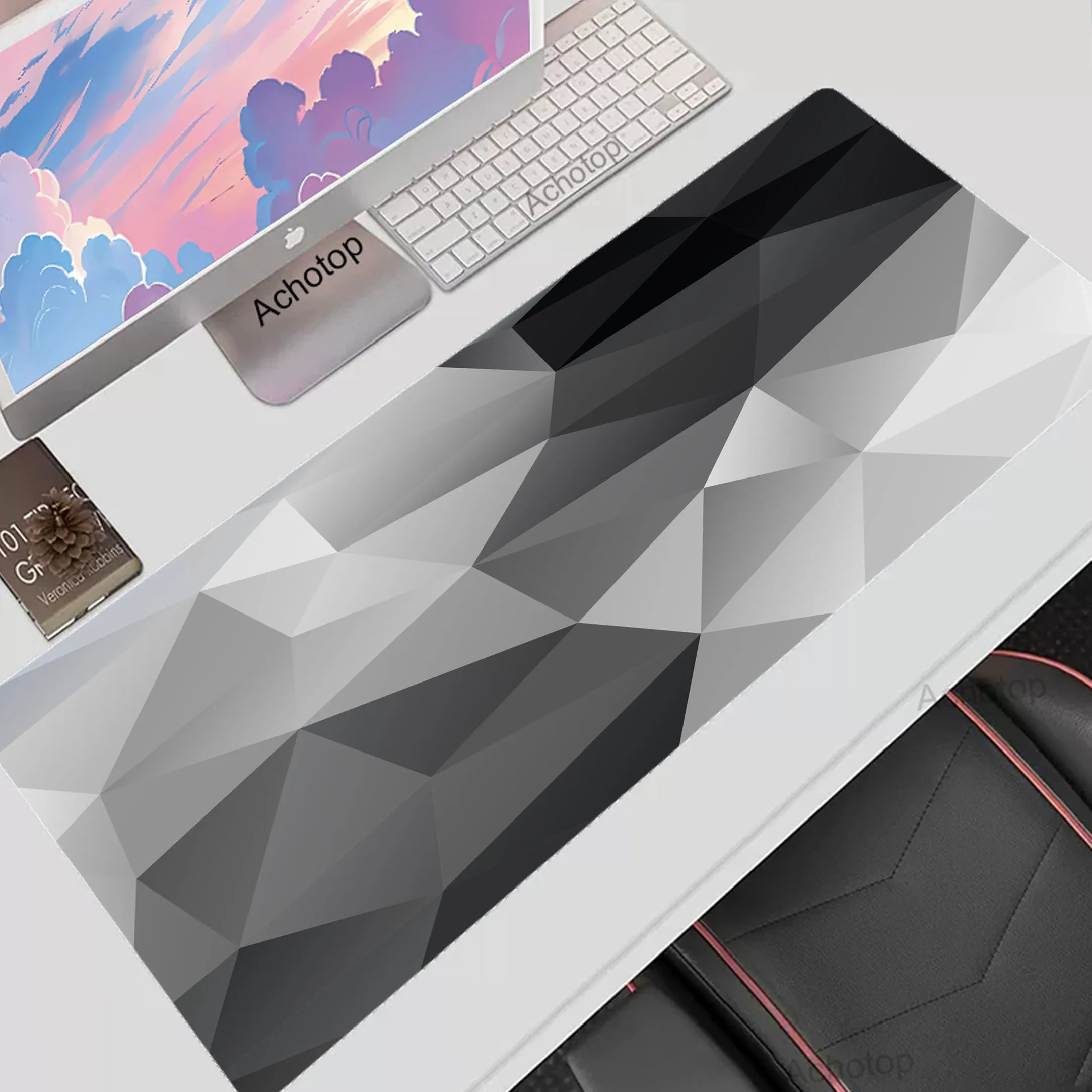 

Computer Gamer Mousemat Black and White Mouse Pad Large Speed Keyboard Mouse Mats XXL 90x40 Locking Edge Rubber Desktop Mousepad