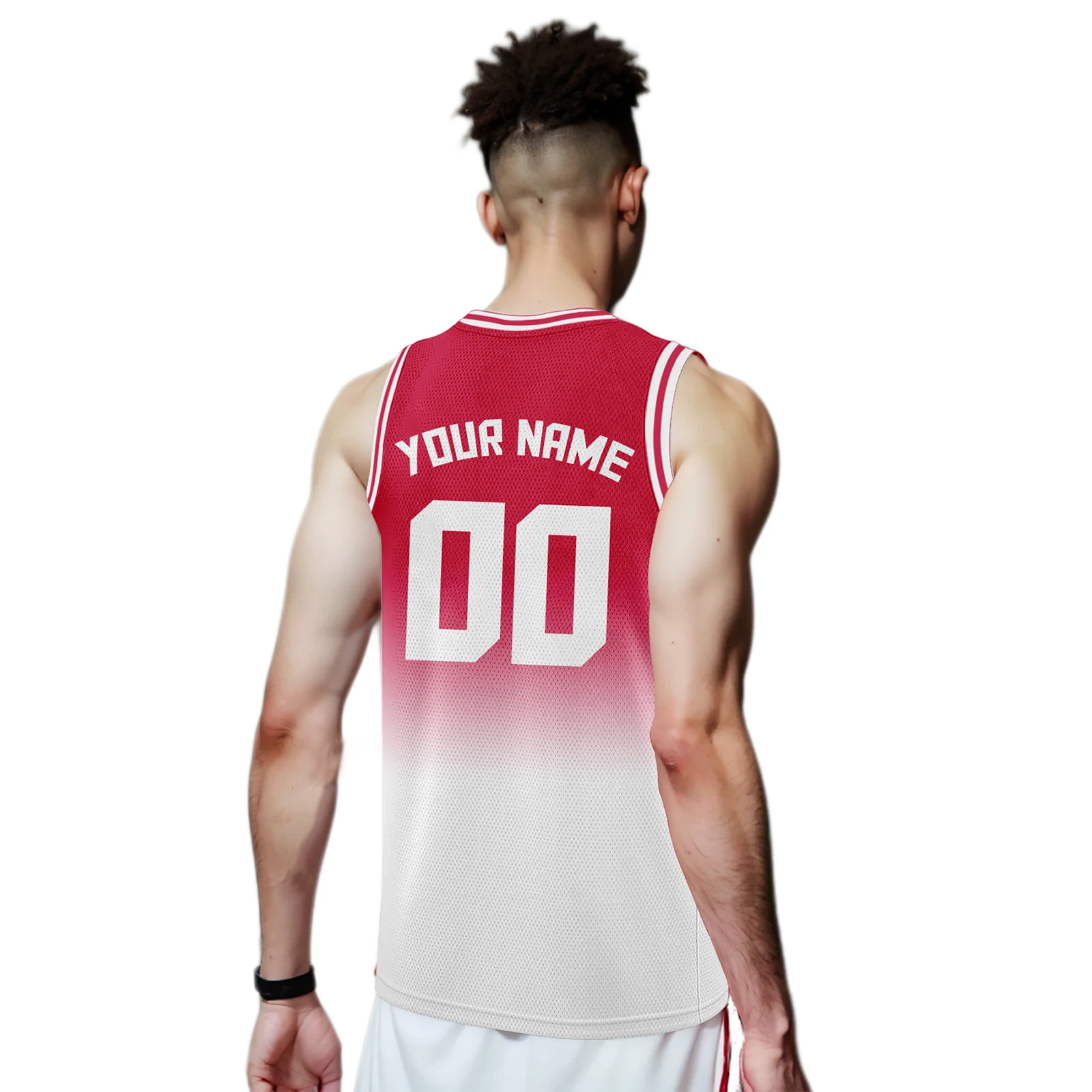 Basketball Jersey with Printed Name Number Team White Red Gradient Hip-Hop Shirt Fans Gift for Men Women Youth Kids