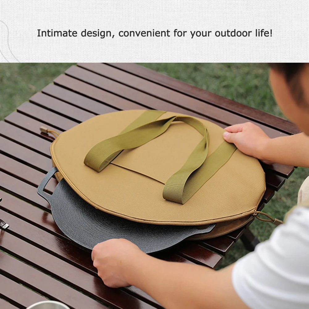 Outdoor Camping Cast Iron Skillet Carrier Storage Tote Bags Portable Cookware Barbecue Plate Tray Frying Pan Iron Pot Organizer