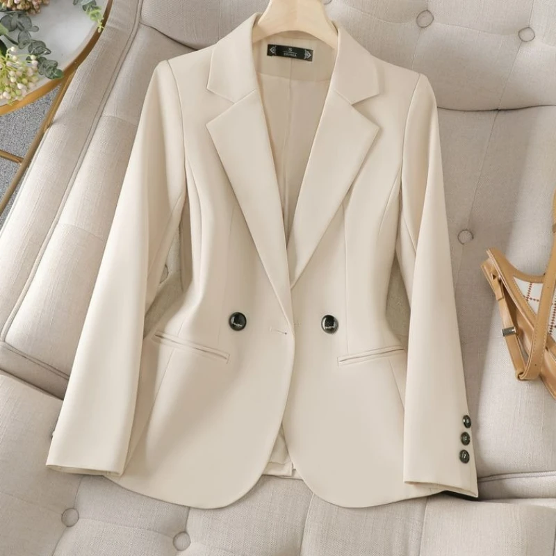 

Spring Autumn New Korean Version Double Breasted Buckle Design Sense Suit Jacket Women's Fashion Pure Color Short Leisure Blazer