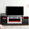 Fireplace TV Stand with 36" Electric Fireplace, LED Light Entertainment Center, Modern Wood Texture Entertainment Stand 2