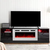 Fireplace TV Stand with 36" Electric Fireplace, LED Light Entertainment Center, Modern Wood Texture Entertainment Stand 2