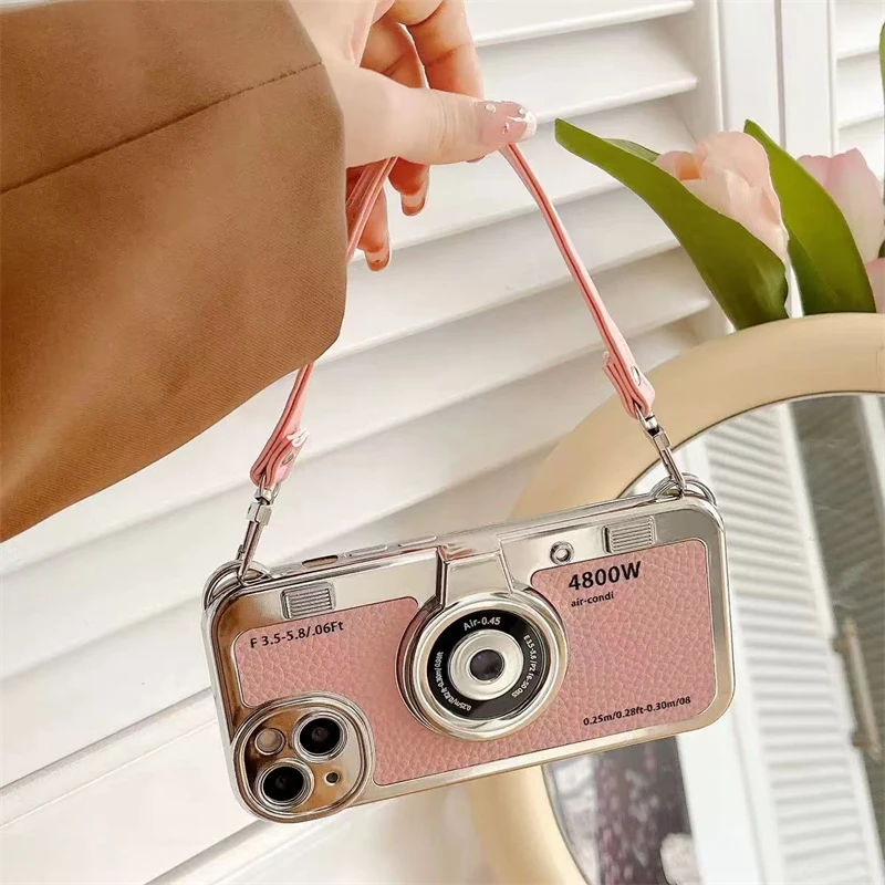 3D Luxury Retro Camera-Style Phone Case with Hand Rope Cover