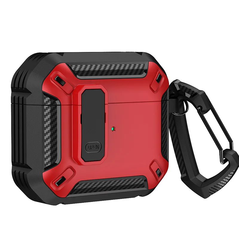 Shockproof Bluetooth Earphone Case with Keychain Carabiner and Security Lock Cover
