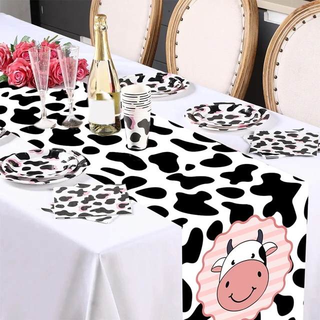 Remagr 3 Pcs Cow Tablecloth Round Print Table Cloths Plastic,84'' Disposable Cow Themed Table Cover for Farm Animal Birthday Party,Picnic,Farmhouse Dining Supplies(Black White