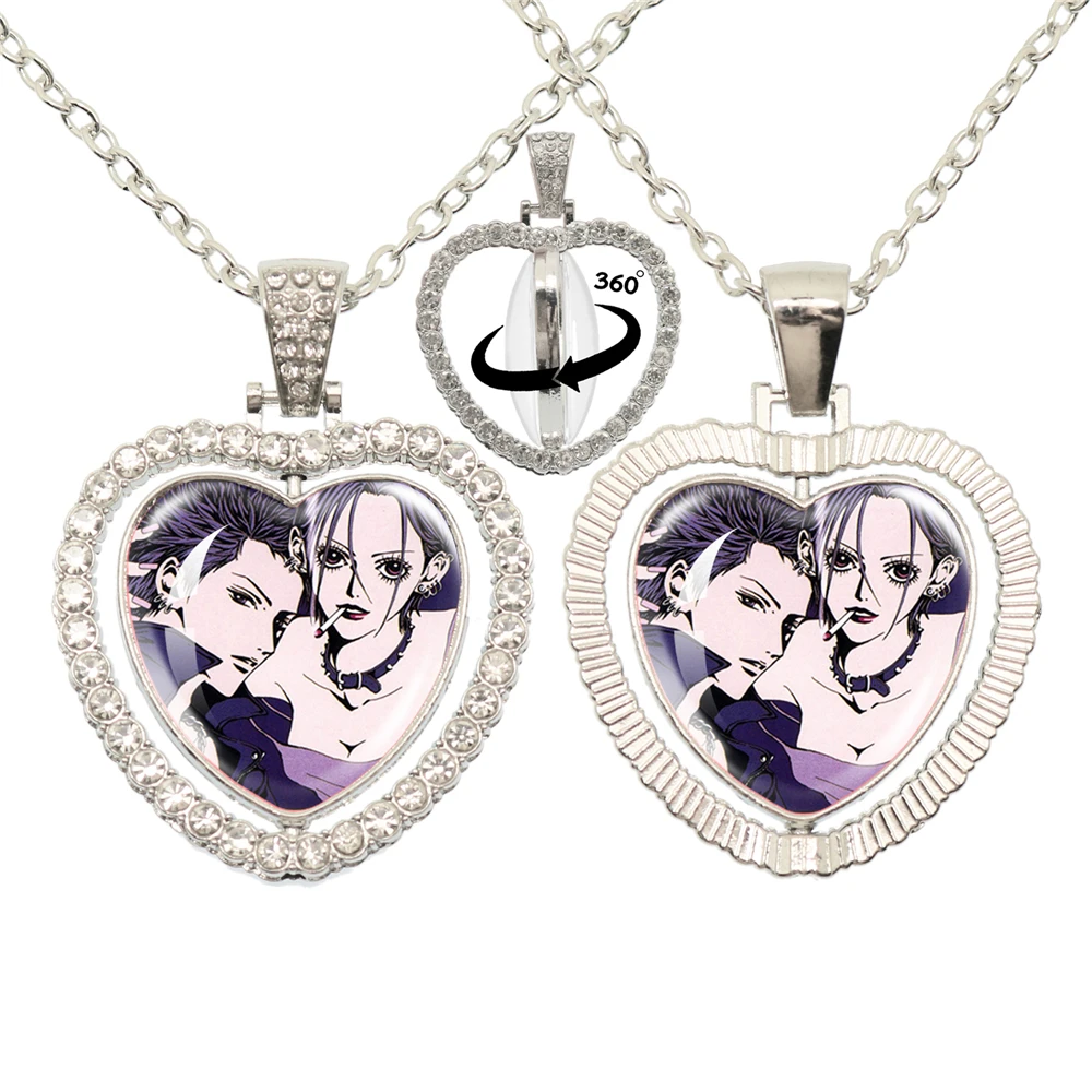 Nana Anime Glas-Herz-Anhänger, doppelseitige Halskette, 360-Grad-Drehung, Cosplay, Modeaccessoires, Schmuck – Detail 2