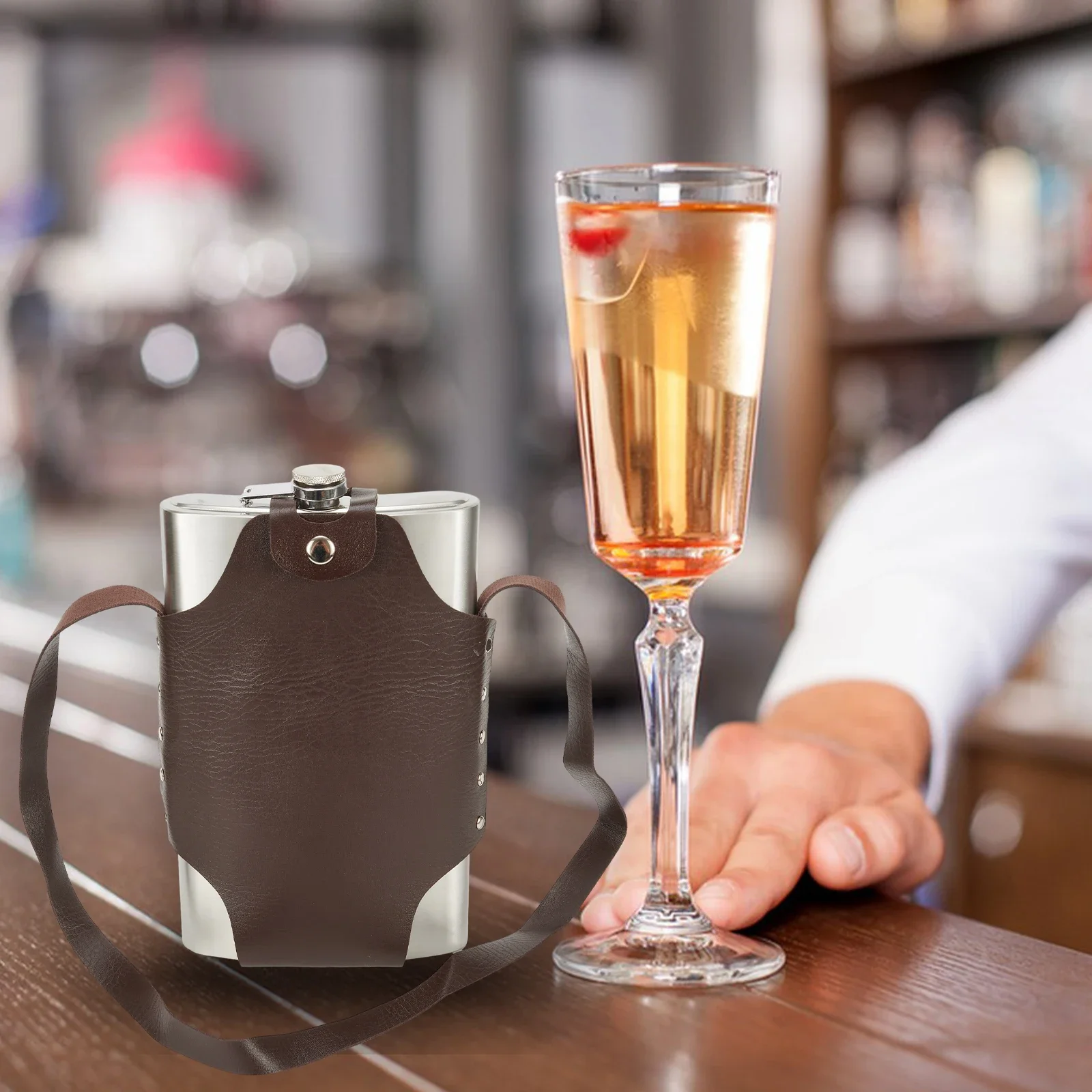 

Outdoor Wine Pot Portable Hip Flask With Leather Cover Stainless Steel Big Capacity 64OZ 1800ml High Quality Practical