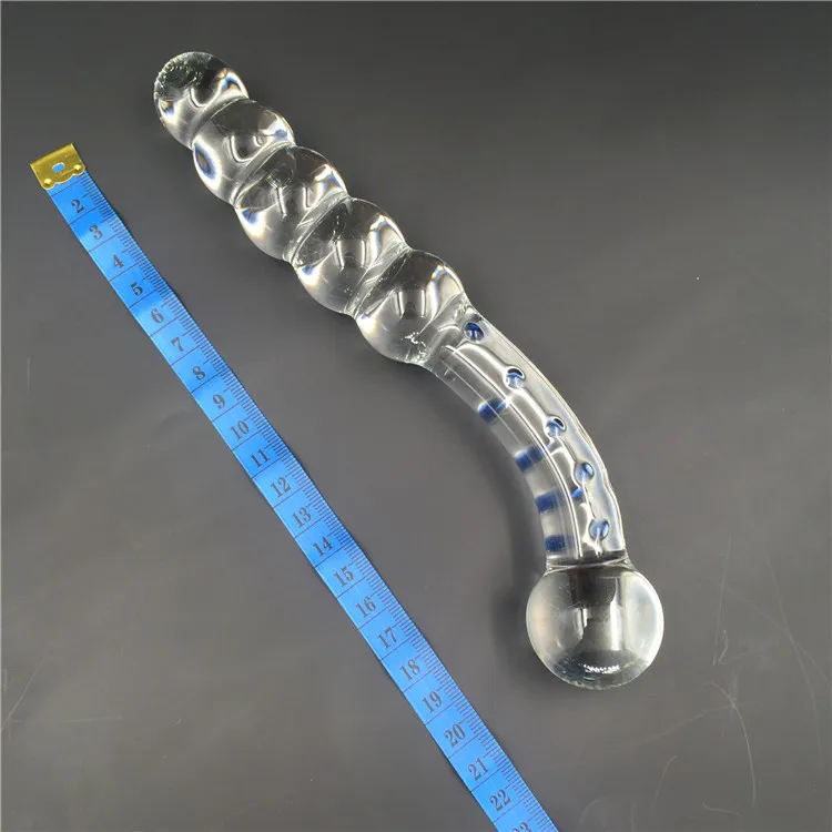 Dildo de cristal pyrex com esferas e butt plug anal para adultos_voghion.com