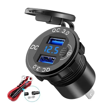 Caricabatteria USB per auto QC3.0 presa USB per auto a doppia porta ricarica rapida con interruttore Display voltmetro digitale a LED per veicoli motore per barche