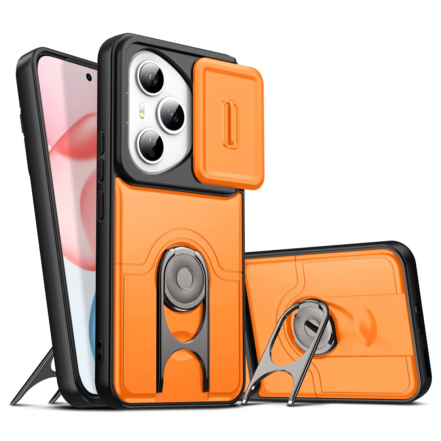 Anti-Drop Slide Lens Cover Case with 360° Rotating Ring Stand and Protective Shell